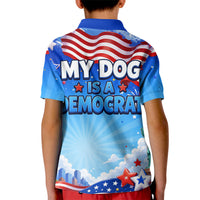 My Dog Is A Democrat Kid Polo Shirt Golden Retriever Patriotic American Flag Graphic