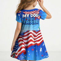 My Dog Is A Democrat Kid Short Sleeve Dress Golden Retriever Patriotic American Flag Graphic