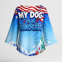 My Dog Is A Democrat Kimono Sleeve Blouse Golden Retriever Patriotic American Flag Graphic