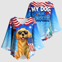 My Dog Is A Democrat Kimono Sleeve Blouse Golden Retriever Patriotic American Flag Graphic