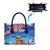 My Dog Is A Democrat Leather Bag Golden Retriever Patriotic American Flag Graphic