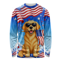 My Dog Is A Democrat Long Sleeve Shirt Golden Retriever Patriotic American Flag Graphic