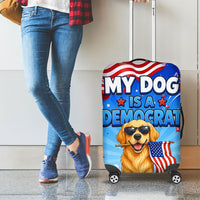 My Dog Is A Democrat Luggage Cover Golden Retriever Patriotic American Flag Graphic