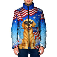 My Dog Is A Democrat Padded Jacket Golden Retriever Patriotic American Flag Graphic