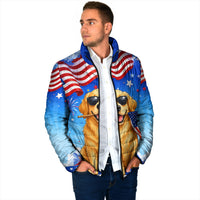 My Dog Is A Democrat Padded Jacket Golden Retriever Patriotic American Flag Graphic