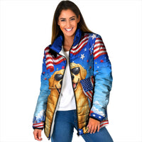 My Dog Is A Democrat Padded Jacket Golden Retriever Patriotic American Flag Graphic