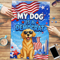 My Dog Is A Democrat Puzzle Golden Retriever Patriotic American Flag Graphic
