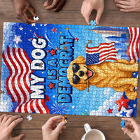 My Dog Is A Democrat Puzzle Golden Retriever Patriotic American Flag Graphic