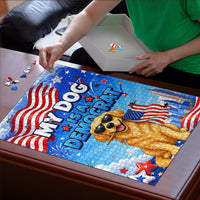 My Dog Is A Democrat Puzzle Golden Retriever Patriotic American Flag Graphic