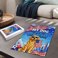 My Dog Is A Democrat Puzzle Golden Retriever Patriotic American Flag Graphic