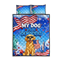 My Dog Is A Democrat Quilt Bed Set Golden Retriever Patriotic American Flag Graphic
