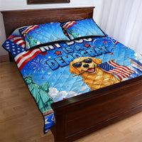 My Dog Is A Democrat Quilt Bed Set Golden Retriever Patriotic American Flag Graphic