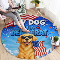 My Dog Is A Democrat Round Carpet Golden Retriever Patriotic American Flag Graphic