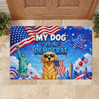 My Dog Is A Democrat Rubber Doormat Golden Retriever Patriotic American Flag Graphic
