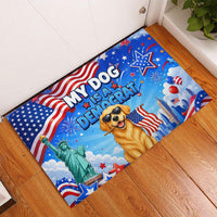 My Dog Is A Democrat Rubber Doormat Golden Retriever Patriotic American Flag Graphic
