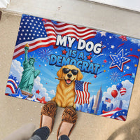 My Dog Is A Democrat Rubber Doormat Golden Retriever Patriotic American Flag Graphic