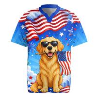 My Dog Is A Democrat Rugby Jersey Golden Retriever Patriotic American Flag Graphic
