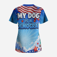 My Dog Is A Democrat Scrub Top Golden Retriever Patriotic American Flag Graphic