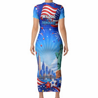 My Dog Is A Democrat Short Sleeve Bodycon Dress Golden Retriever Patriotic American Flag Graphic