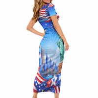 My Dog Is A Democrat Short Sleeve Bodycon Dress Golden Retriever Patriotic American Flag Graphic