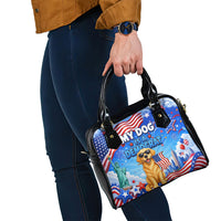 My Dog Is A Democrat Shoulder Handbag Golden Retriever Patriotic American Flag Graphic