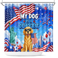 My Dog Is A Democrat Shower Curtain Golden Retriever Patriotic American Flag Graphic