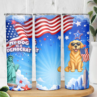 My Dog Is A Democrat Skinny Tumbler Golden Retriever Patriotic American Flag Graphic