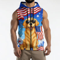 My Dog Is A Democrat Sleeveless Zip Hoodie Golden Retriever Patriotic American Flag Graphic