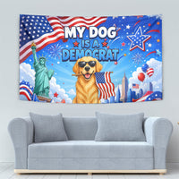 My Dog Is A Democrat Tapestry Golden Retriever Patriotic American Flag Graphic