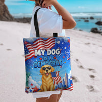 My Dog Is A Democrat Tote Bag Golden Retriever Patriotic American Flag Graphic