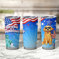 My Dog Is A Democrat Tumbler Cup Golden Retriever Patriotic American Flag Graphic