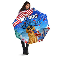 My Dog Is A Democrat Umbrella Golden Retriever Patriotic American Flag Graphic
