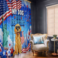 My Dog Is A Democrat Window Curtain Golden Retriever Patriotic American Flag Graphic