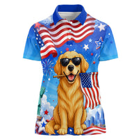 My Dog Is A Democrat Women Polo Shirt Golden Retriever Patriotic American Flag Graphic