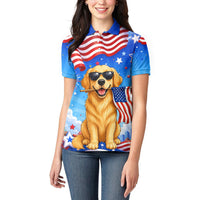 My Dog Is A Democrat Women Polo Shirt Golden Retriever Patriotic American Flag Graphic