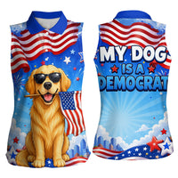 My Dog Is A Democrat Women Sleeveless Polo Shirt Golden Retriever Patriotic American Flag Graphic