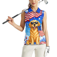 My Dog Is A Democrat Women Sleeveless Polo Shirt Golden Retriever Patriotic American Flag Graphic