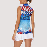 My Dog Is A Democrat Women Sleeveless Polo Shirt Golden Retriever Patriotic American Flag Graphic