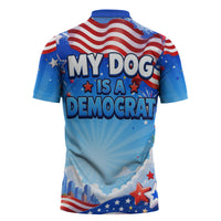 My Dog Is A Democrat Zipper Polo Shirt Golden Retriever Patriotic American Flag Graphic