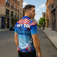 My Dog Is A Democrat Zipper Polo Shirt Golden Retriever Patriotic American Flag Graphic