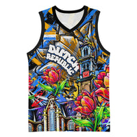 Amsterdam Dutch Republic Netherlands Basketball Jersey Urban Graffiti Patriotic Landmark Tulips