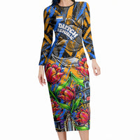 Amsterdam Dutch Republic Netherlands Long Sleeve Bodycon Dress Urban Graffiti Patriotic Landmark Tulips