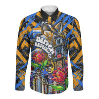 Amsterdam Dutch Republic Netherlands Long Sleeve Button Shirt Urban Graffiti Patriotic Landmark Tulips