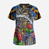 Amsterdam Dutch Republic Netherlands Scrub Top Urban Graffiti Patriotic Landmark Tulips