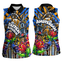 Amsterdam Dutch Republic Netherlands Women Sleeveless Polo Shirt Urban Graffiti Patriotic Landmark Tulips