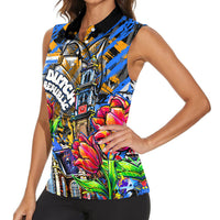 Amsterdam Dutch Republic Netherlands Women Sleeveless Polo Shirt Urban Graffiti Patriotic Landmark Tulips