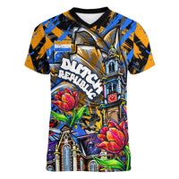 Amsterdam Dutch Republic Netherlands Women V-Neck T-Shirt Urban Graffiti Patriotic Landmark Tulips