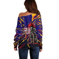 DeMolay 1919 Off Shoulder Sweater Knight Faith Unto Death Graphic Art