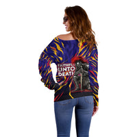 DeMolay 1919 Off Shoulder Sweater Knight Faith Unto Death Graphic Art