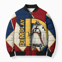 Jacques De Molay Bomber Puffer Jacket Crusader Knight Retro Virtues Seven Precepts